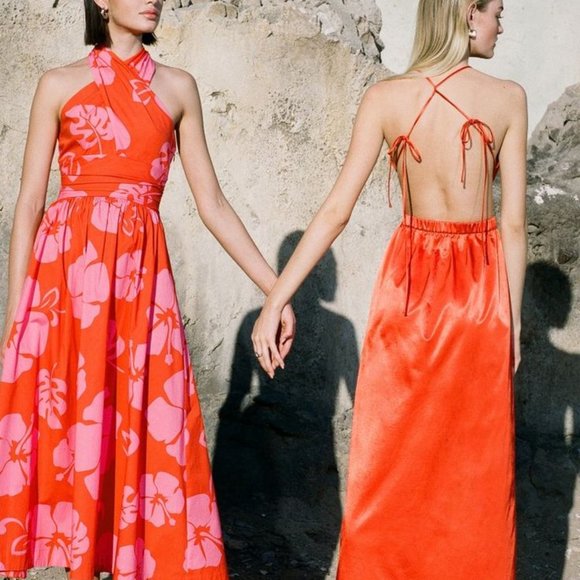 STAUD Dresses & Skirts - Staud Sidney Halter Neck Maxi Dress Red Tie
